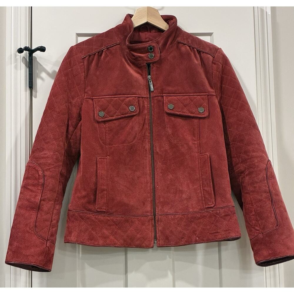 Bernardo Red Genuine Suede Leather Jacket Women Size Small